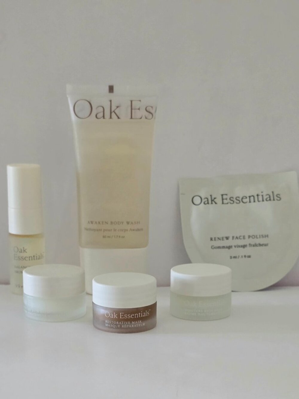Oak Essentials Travel Body Wash, Balancing Mist, 2 Rich Balms , Mask, Polish